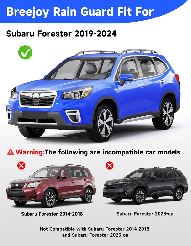 Breejoy in-Channel Window Rain Guards Fit for Subaru Forester 2019 2020 2021 2022 2023 2024,Extra Durable Rain Guards Visors Vent Visors Window Deflector Vent Shades Car Accessories -4 pcs - Image 3